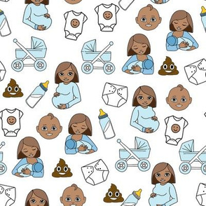 expecting baby fabric - pregnant fabric, breastfeeding fabric, emoji fabric, emojis fabric, baby girl, baby boy - medium skin tone - boy