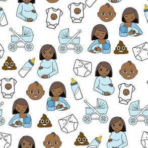 expecting baby fabric - pregnant fabric, breastfeeding fabric, emoji fabric, emojis fabric, baby girl, baby boy - medium dark skin tone - boy