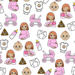 expecting baby fabric - pregnant fabric, breastfeeding fabric, emoji fabric, emojis fabric, baby girl, baby boy -  red hair - baby girl