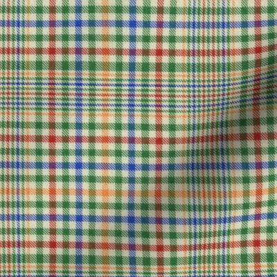 Red Blue and Orange on Green and Cream Plaid