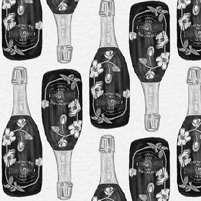Monochrome floral champagne bottles only-lg half drop repeat