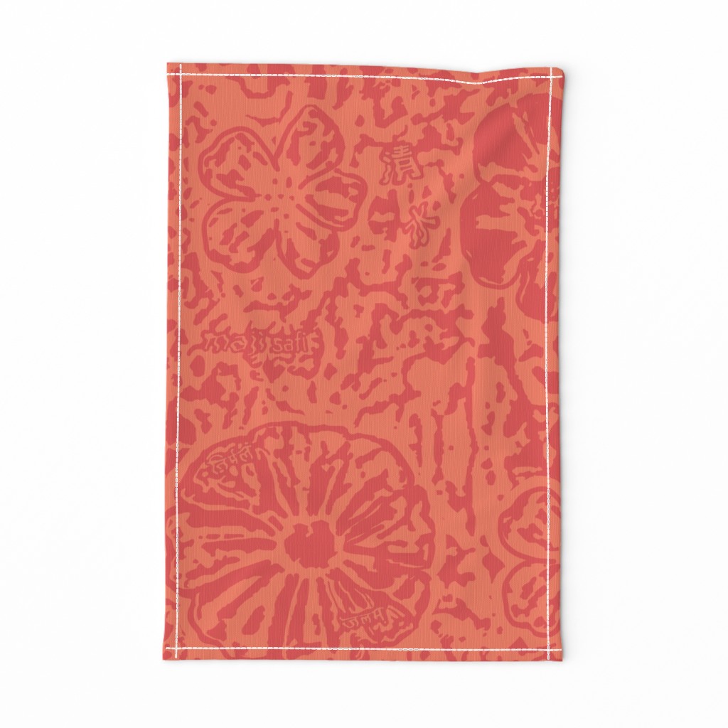 24" LARGE Red Coral Floral Block Print