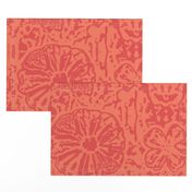 24" LARGE Red Coral Floral Block Print