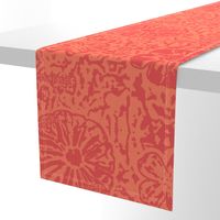 24" LARGE Red Coral Floral Block Print