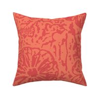 24" LARGE Red Coral Floral Block Print