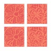 24" LARGE Red Coral Floral Block Print