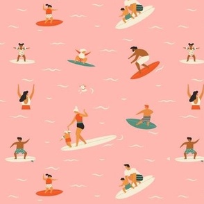 Surfing kids in pink