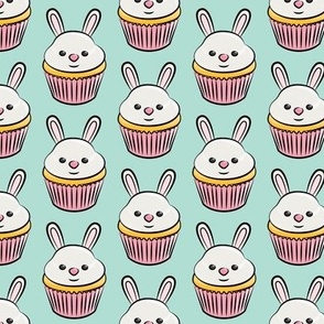 bunny cupcakes - easter spring sweets - pink on aqua LAD19