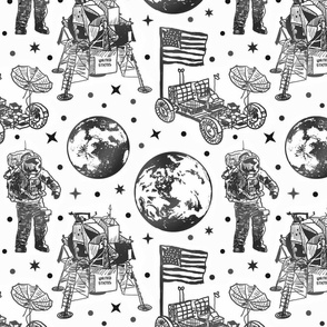 moon landing black and white 12x12
