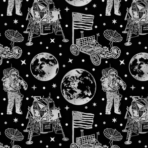 moon landing black and white b 12x12