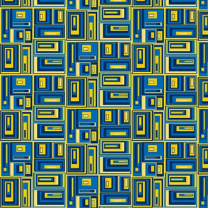 Navy, blue, yellow geometric plaid
