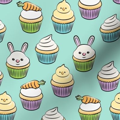 Easter cupcakes - bunny chicks carrots spring sweets - aqua LAD19