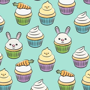 Easter cupcakes - bunny chicks carrots spring sweets - aqua LAD19