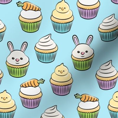 Easter cupcakes - bunny chicks carrots spring sweets - blue LAD19