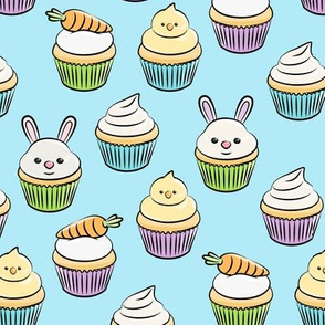 Easter cupcakes - bunny chicks carrots spring sweets - blue LAD19