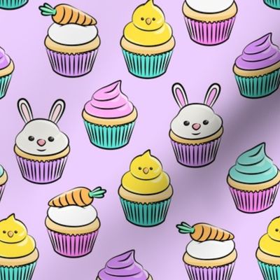 Easter cupcakes - bunny chicks carrots spring sweets - purple LAD19