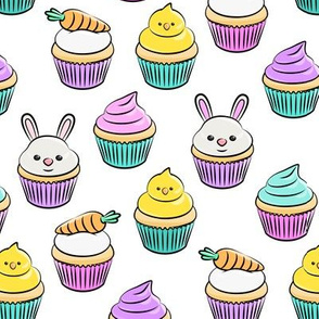Easter cupcakes - bunny chicks carrots spring sweets - white LAD19