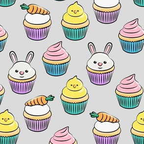 Easter cupcakes - bunny chicks carrots spring sweets - grey  LAD19