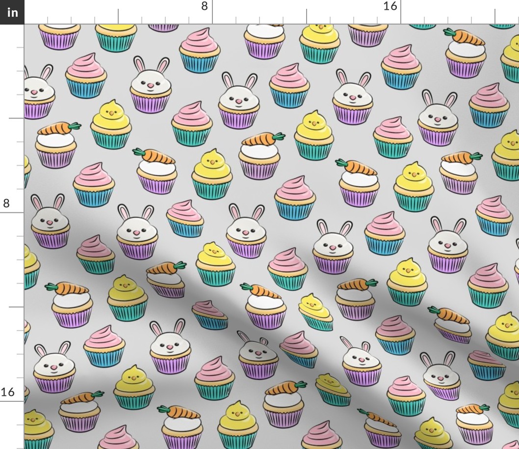 Easter cupcakes - bunny chicks carrots spring sweets - grey  LAD19