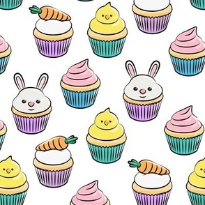 Easter cupcakes - bunny chicks carrots spring sweets - white with pink LAD19