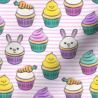 Easter cupcakes - bunny chicks carrots spring sweets - pink stripes LAD19
