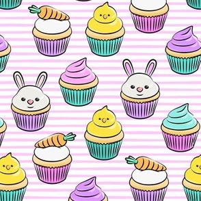 Easter cupcakes - bunny chicks carrots spring sweets - pink stripes LAD19