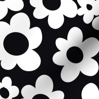 JUMBO Black and White boho retro floral florals