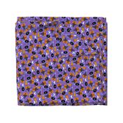 pumpkin witch fabric - pumpkin, broom, cauldron, stars and moons, purple 