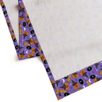 pumpkin witch fabric - pumpkin, broom, cauldron, stars and moons, purple 