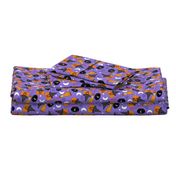 pumpkin witch fabric - pumpkin, broom, cauldron, stars and moons, purple 