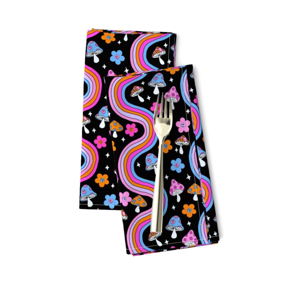 space shrooms fabric - rainbow hippie fabric, trippy floral, rainbow fabric