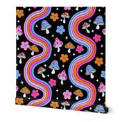 space shrooms fabric - rainbow hippie fabric, trippy floral, rainbow fabric