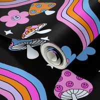 space shrooms fabric - rainbow hippie fabric, trippy floral, rainbow fabric