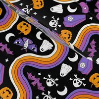 halloween rainbow fabric - coffin, ghost, moth, pumpkins