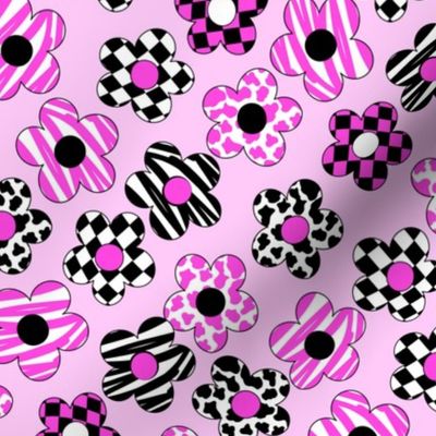 90s floral fabric - cow print, checkerboard, zebra print, pink flowers, 90s fabric, y2k