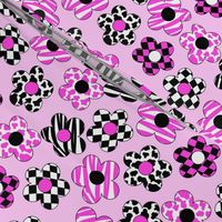 90s floral fabric - cow print, checkerboard, zebra print, pink flowers, 90s fabric, y2k