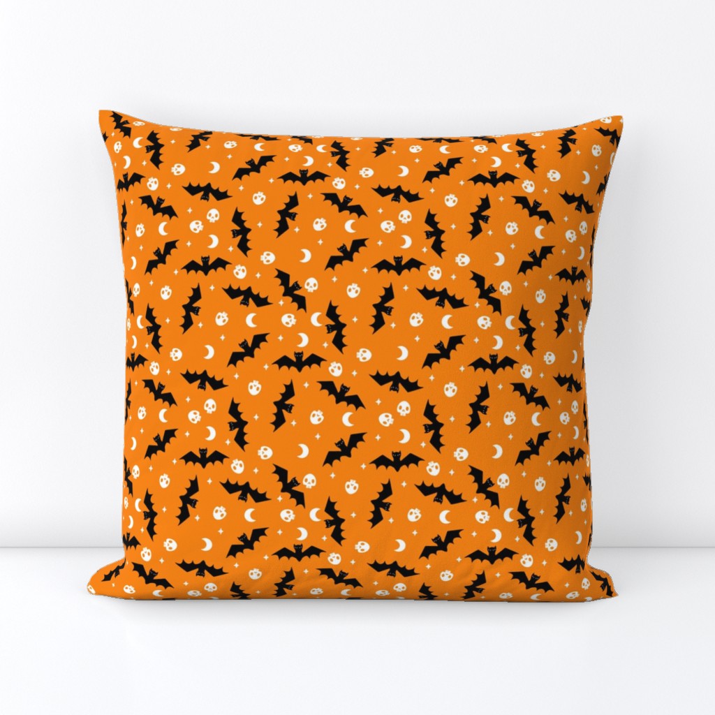 bat moon skull fabric fabric halloween fabric orange fabric