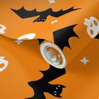 bat moon skull fabric fabric halloween fabric orange fabric