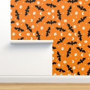 bat moon skull fabric fabric halloween fabric orange fabric