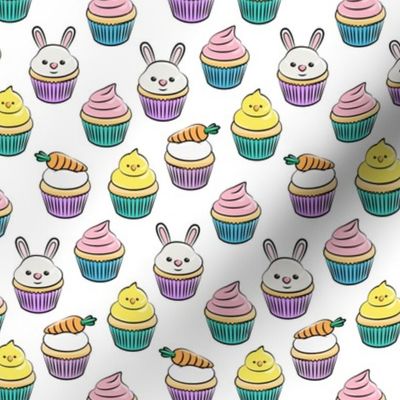 (small scale) Easter cupcakes - bunny chicks carrots spring sweets - white with pink LAD19CBS