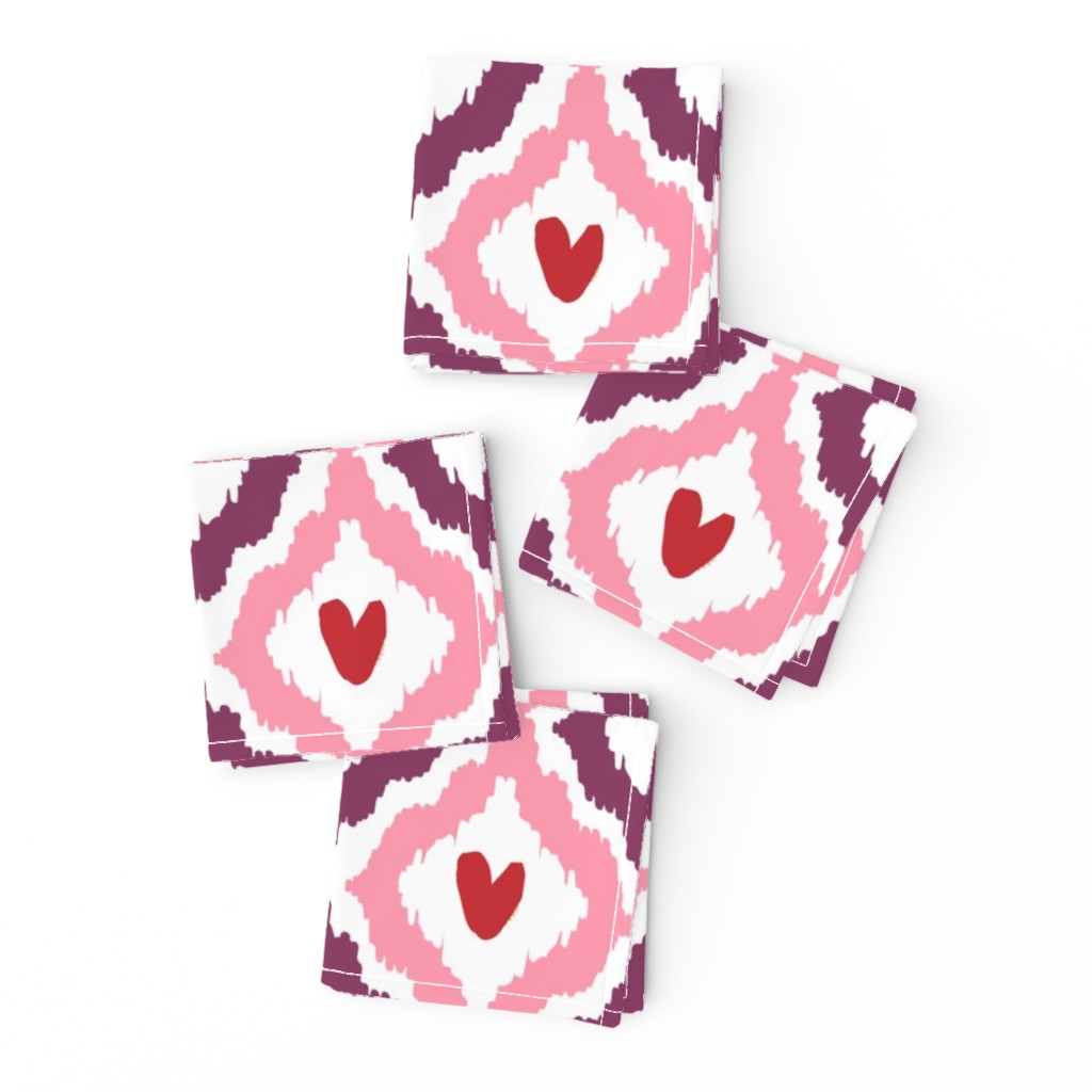 purple pink red heart ikat