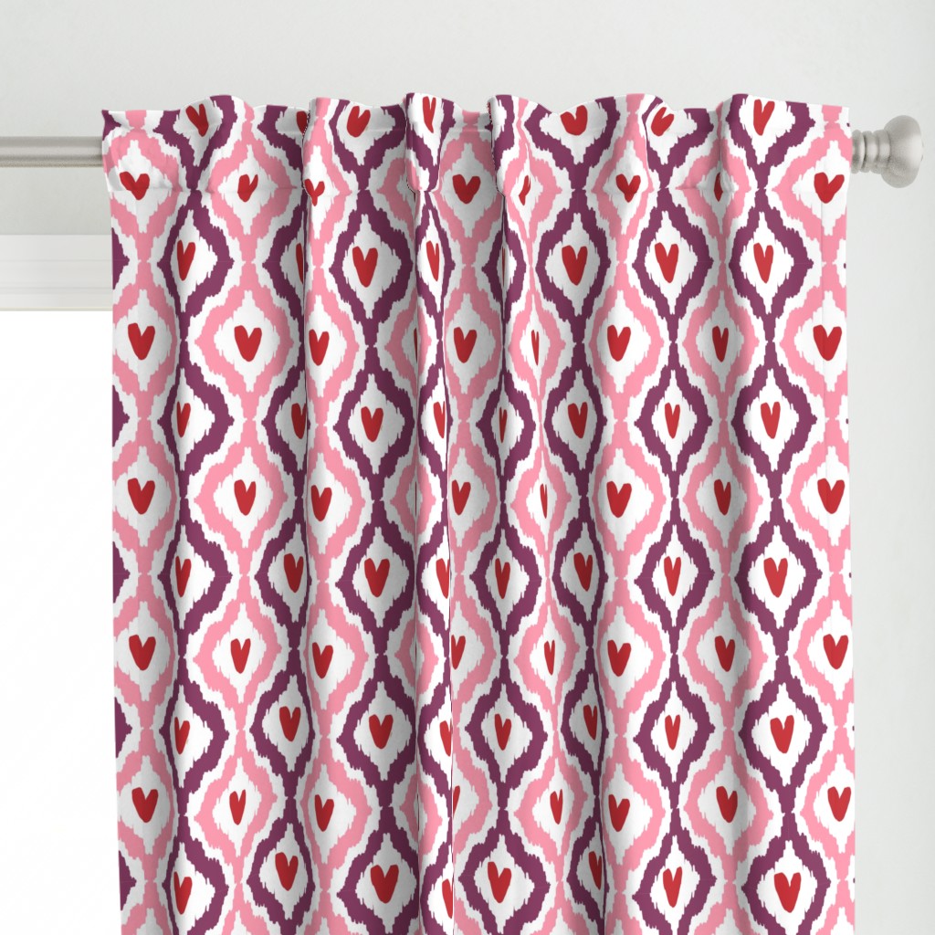 purple pink red heart ikat