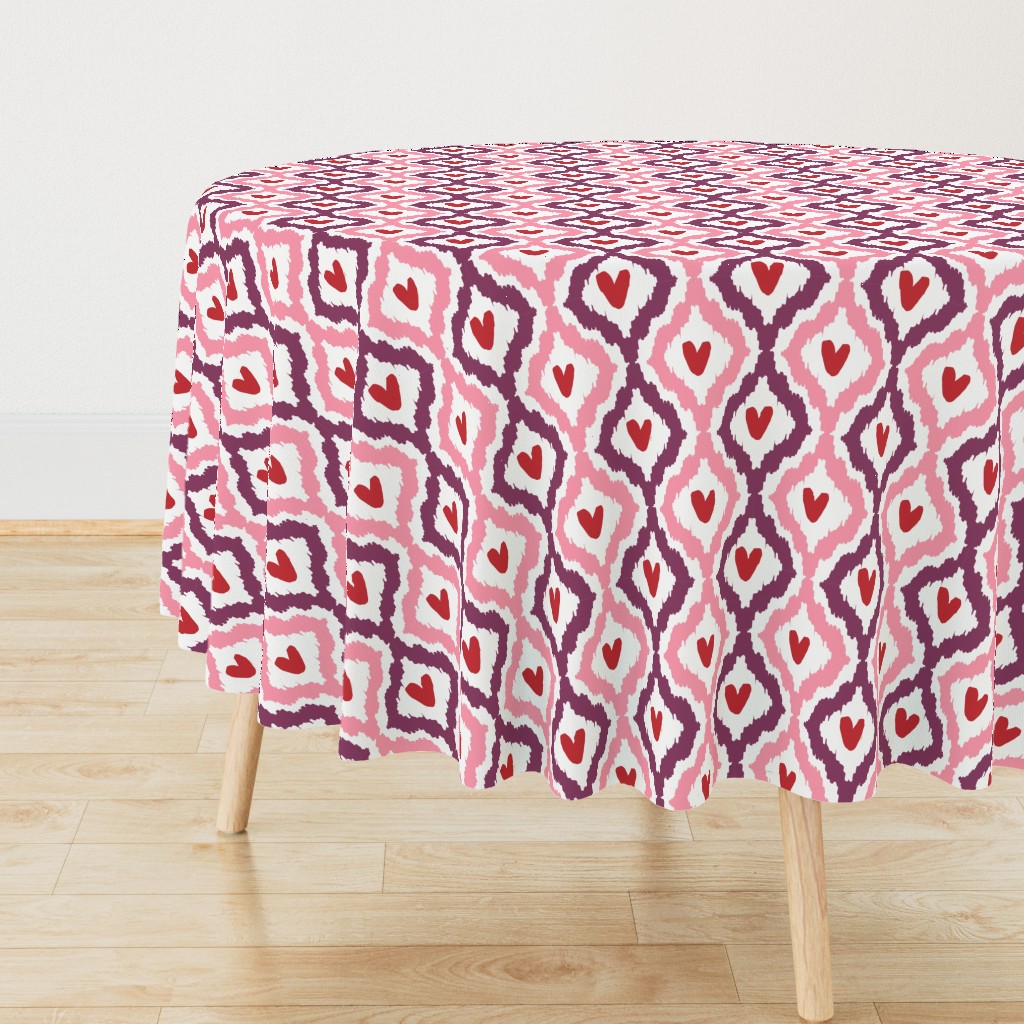 purple pink red heart ikat