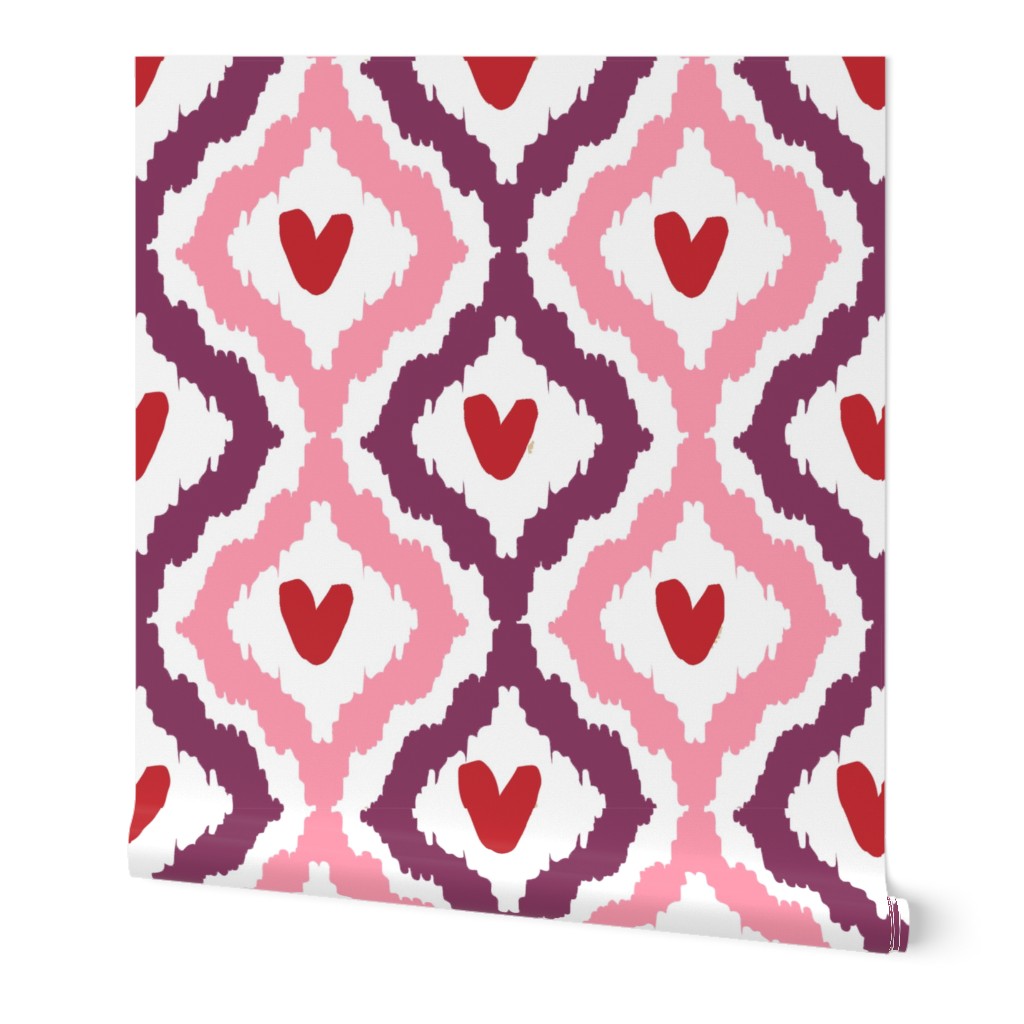 purple pink red heart ikat