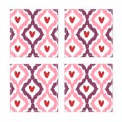 purple pink red heart ikat