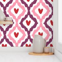 purple pink red heart ikat