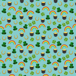 st patricks day fabric - leprechaun fabric, pot of gold, lucky fabric, luck of the irish fabric, rainbow fabric - blue