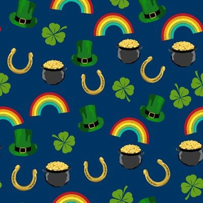 st patricks day fabric - leprechaun fabric, pot of gold, lucky fabric, luck of the irish fabric, rainbow fabric - navy