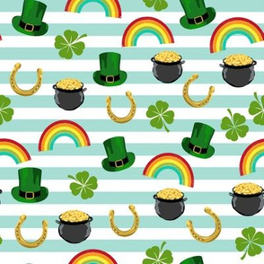 st patricks day fabric - leprechaun fabric, pot of gold, lucky fabric, luck of the irish fabric, rainbow fabric - stripes