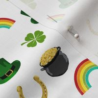 st patricks day fabric - leprechaun fabric, pot of gold, lucky fabric, luck of the irish fabric, rainbow fabric - white